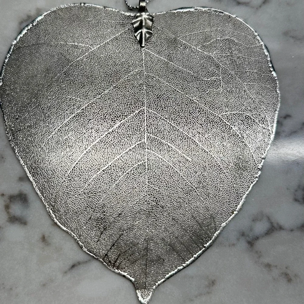 Silver Plated Aspen Leaf‎ Ornament Delicate Nature Inspired Skeleton Leaf